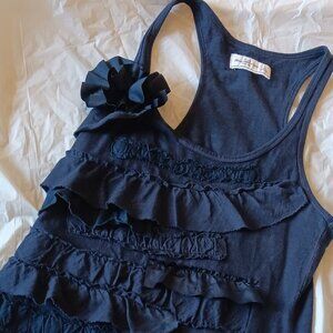PRINT BEADED SUMMER SWEATER W/COTTON NAVY BLUE AB &FITCH RUFFLED TOP